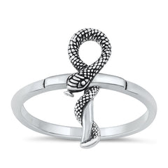 Sterling Silver Oxidized Snake Plain Ring Face Height-18mm