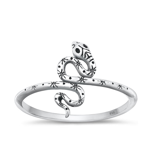 Sterling Silver Oxidized Snake Plain Ring Face Height-13.1mm