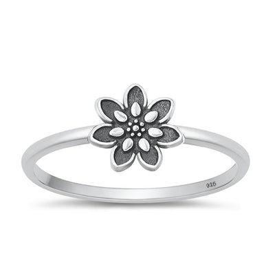 Sterling Silver Oxidized Flower Plain Ring Face Height-8.2mm