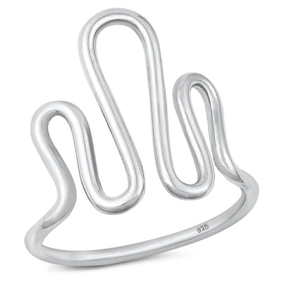 Sterling Silver Polished Wave Plain Ring Face Height-19.3mm