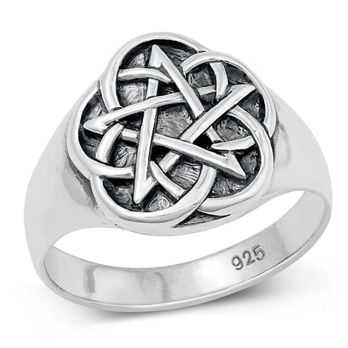 Sterling Silver Oxidized Star Plain Ring Face Height-16.4mm
