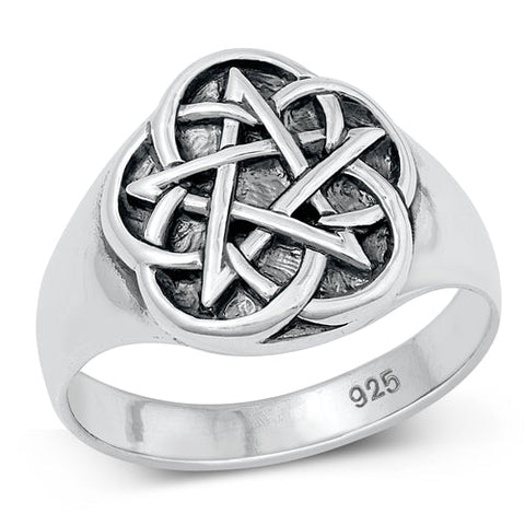 Sterling Silver Oxidized Star Plain Ring Face Height-16.4mm
