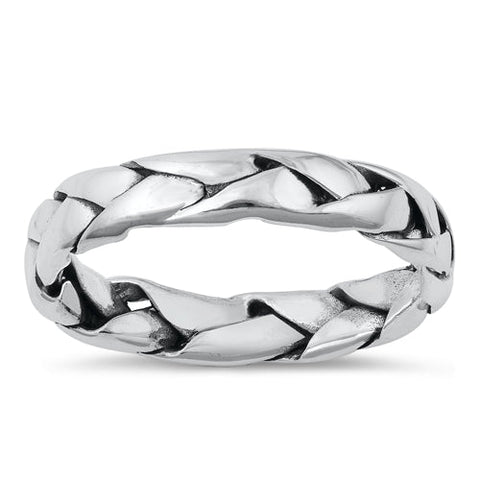 Sterling Silver Oxidized Cracks Plain Ring Face Height-4mm