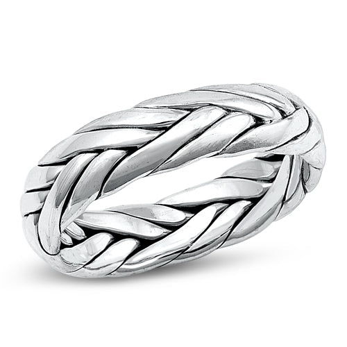 Sterling Silver Oxidized Plain Braid Ring Face Height-6.2mm