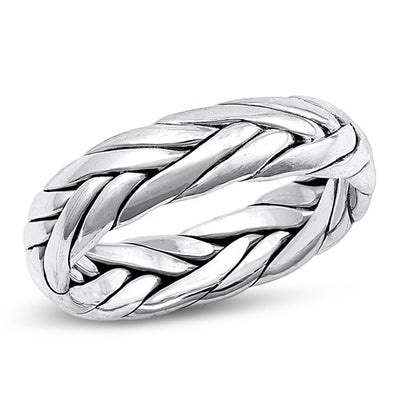 Sterling Silver Oxidized Plain Braid Ring Face Height-6.2mm