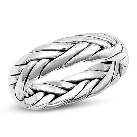 Sterling Silver Oxidized Plain Braid Ring Face Height-6.2mm