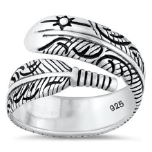 Load image into Gallery viewer, Sterling Silver Oxidized Feather Plain Ring Face Height-16.4mm