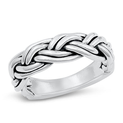 Sterling Silver Oxidized Braid Plain Ring Face Height-7.7mm