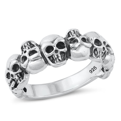 Sterling Silver Oxidized Skulls Plain Ring Face Height-9.4mm
