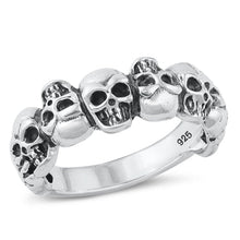 Load image into Gallery viewer, Sterling Silver Oxidized Skulls Plain Ring Face Height-9.4mm