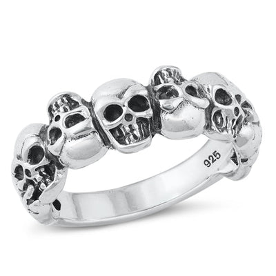 Sterling Silver Oxidized Skulls Plain Ring Face Height-9.4mm