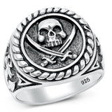 Sterling Silver Oxidized Skull And Swords Plain Ring Face Height-20.3mm