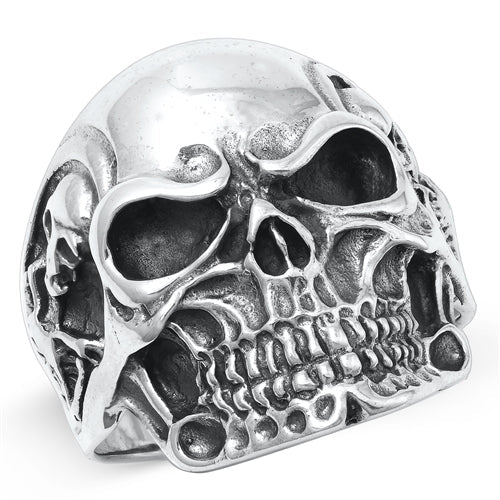 Sterling Silver Oxidized Skulls And Skeleton Plain Ring Face Height-26.4mm