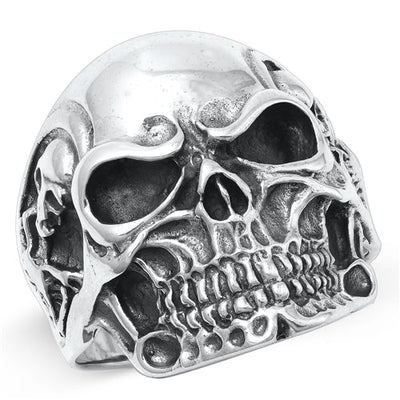 Sterling Silver Oxidized Skulls And Skeleton Plain Ring Face Height-26.4mm
