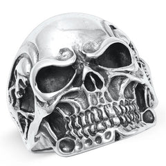 Sterling Silver Oxidized Skulls And Skeleton Plain Ring Face Height-26.4mm