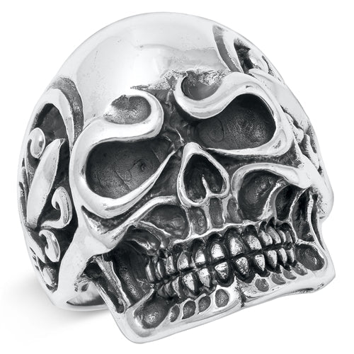 Sterling Silver Oxidized Skull And Swords Plain Ring Face Height-27mm