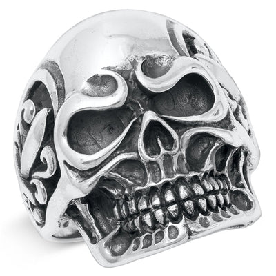 Sterling Silver Oxidized Skull And Swords Plain Ring Face Height-27mm