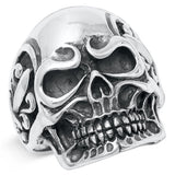Sterling Silver Oxidized Skull And Swords Plain Ring Face Height-27mm