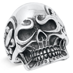 Sterling Silver Oxidized Skull And Swords Plain Ring Face Height-27mm