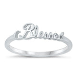 Sterling Silver Rhodium Plated Blessed Ring Face Height-5.3mm