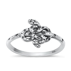 Sterling Silver Oxidized Snake Plain Ring Face Height-10.8mm