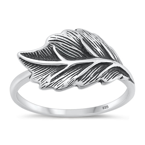 Sterling Silver Oxidized Leaf Ring Face Height-10.9mm
