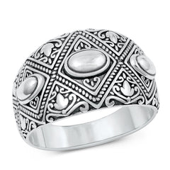 Sterling Silver Oxidized Bali Ring Face Height-14.2mm