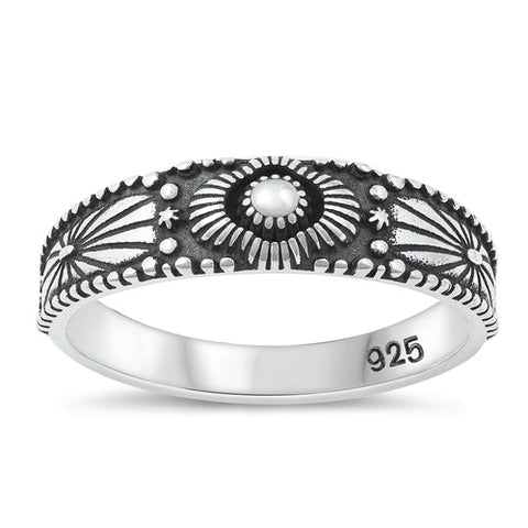Sterling Silver Oxidized Plain Ring Face Height-5.5mm