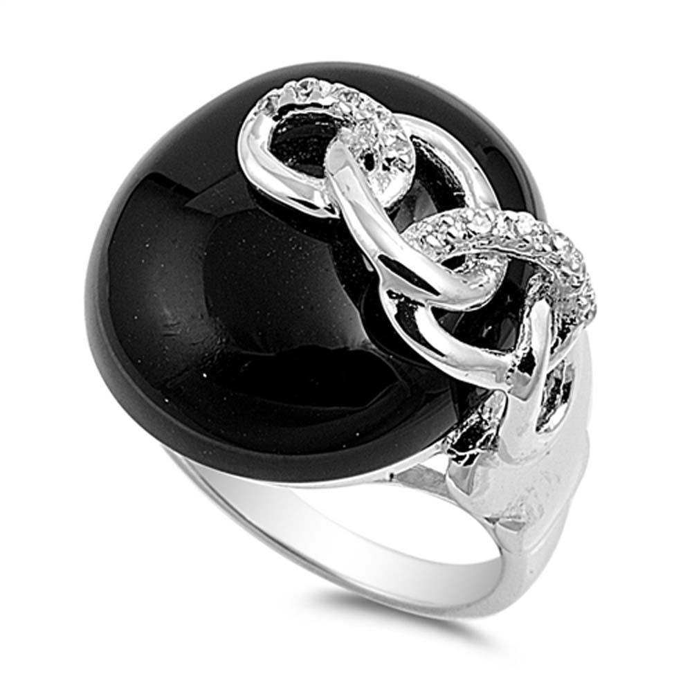 Sterling Silver Black Onyx Cubic Zirconia Stone RingAnd Face Height 20mmAnd Band Width 3mm