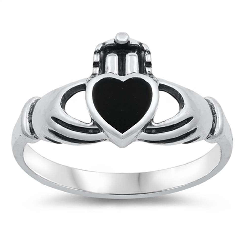 Sterling Silver Black Onyx Cubic Zirconia Stone RingAnd Face Height 11mmAnd Band Width 2mm