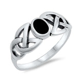 Sterling Silver With Black Agate Cubic Zirconia Stone Ring And Face Height 9mmAnd Band Width 3mm