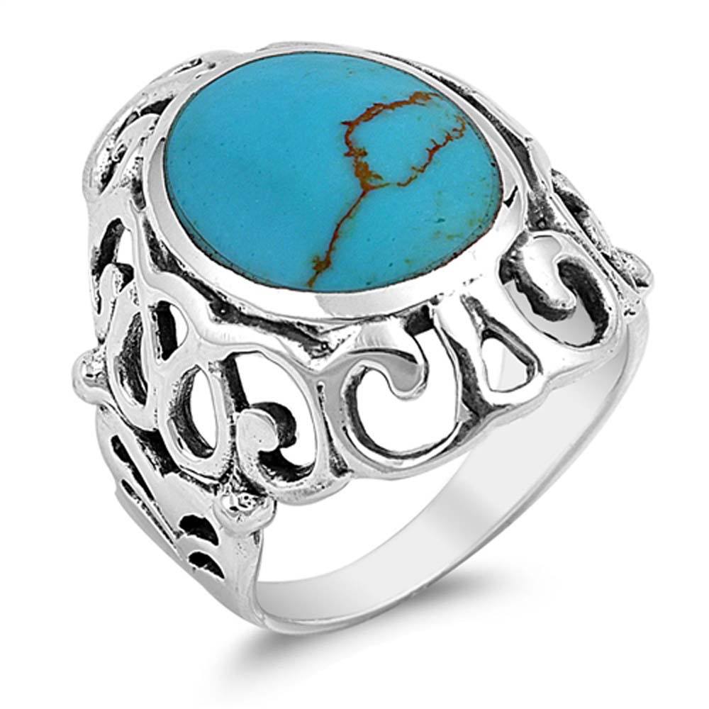 Sterling Silver Simulated Turquoise Cubic Zirconia Stone RingAnd Face Height 26mmAnd Band Width 4mm