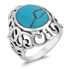 Load image into Gallery viewer, Sterling Silver Simulated Turquoise Cubic Zirconia Stone RingAnd Face Height 26mmAnd Band Width 4mm