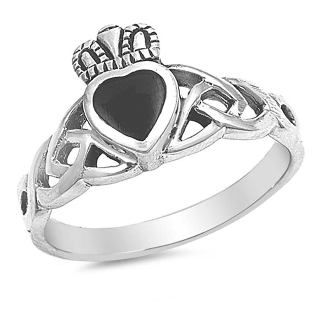 Sterling Silver Black Aget Cubic Zirconia Stone RingAnd Face Height 11mmAnd Band Width 2.6mm