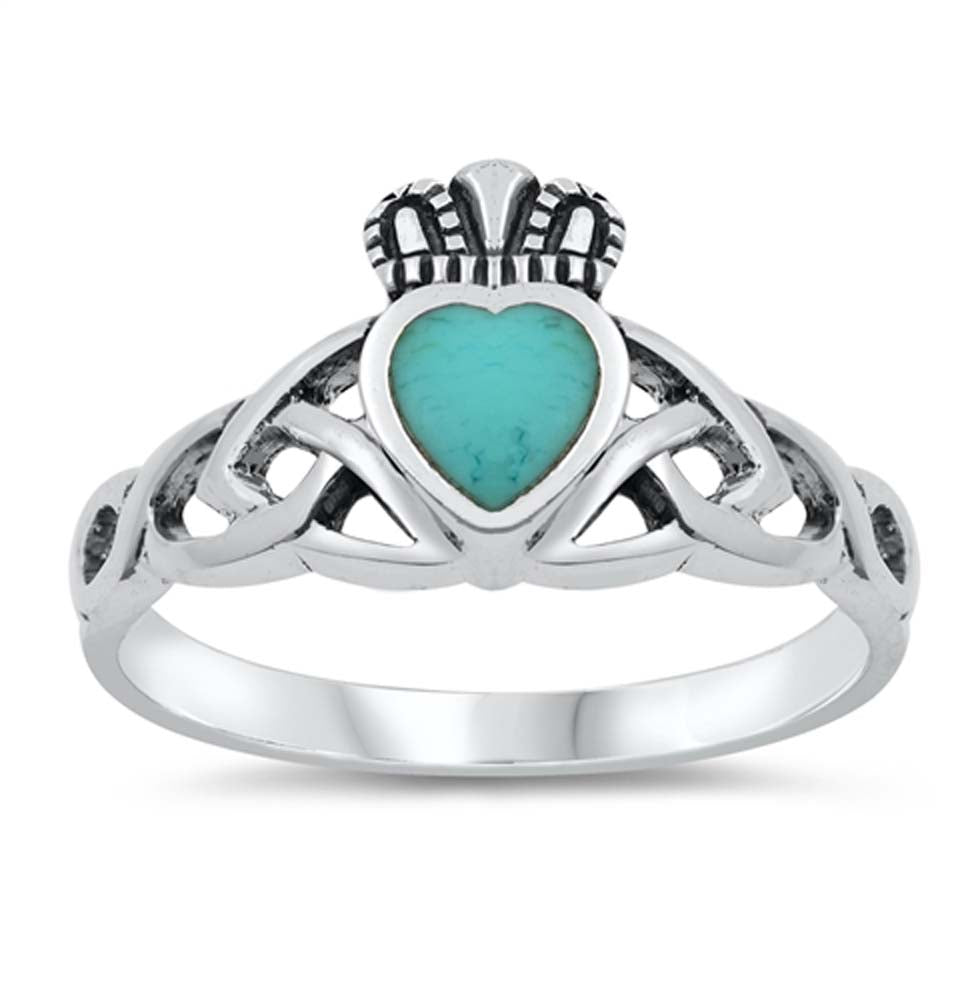 Sterling Silver Claddagh Stabilized Turquoise Stone Ring