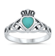 Load image into Gallery viewer, Sterling Silver Claddagh Stabilized Turquoise Stone Ring