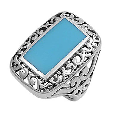 Sterling Silver Simulated Turquoise Cubic Zirconia Stone RingAnd Face Height 28mmAnd Band Width 4mm