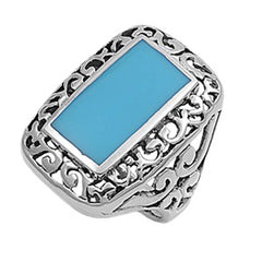 Sterling Silver Simulated Turquoise Cubic Zirconia Stone RingAnd Face Height 28mmAnd Band Width 4mm