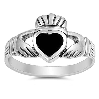 Sterling Silver Black Onyx Claddagh Stone Ring
