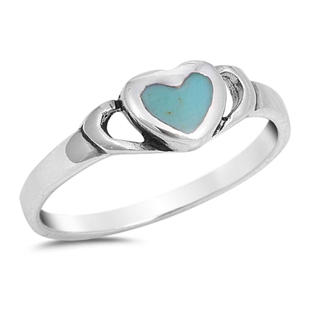 Sterling Silver With Stabilized Turquoise Cubic Zirconia Stone RingAnd Face Height 7mmAnd Band Width 2mm