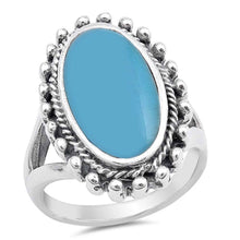 Load image into Gallery viewer, Sterling Silver Simulated Turquoise Cubic Zirconia Stone RingAnd Face Height 25mmAnd Band Width 3mm