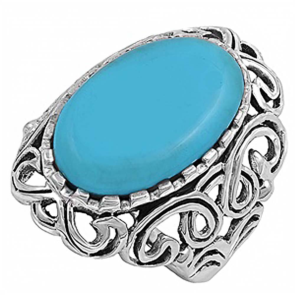 Sterling Silver Simulated Turquoise Cubic Zirconia Stone RingAnd Face Height 31mmAnd Band Width 3mm