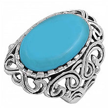 Load image into Gallery viewer, Sterling Silver Simulated Turquoise Cubic Zirconia Stone RingAnd Face Height 31mmAnd Band Width 3mm