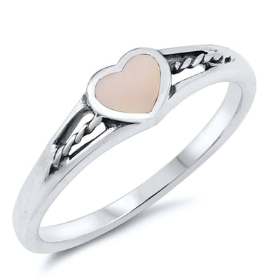 Sterling Silver Trendy Mother of Pearl Heart Design Twisted Split Band Ring with Face Height of 5MMAnd Band Width: 2MM
