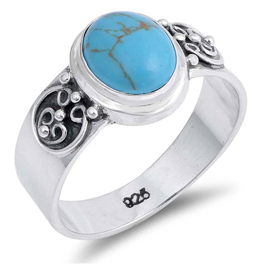 Sterling Silver With Turquoise Cubic Zirconia Stone RingAnd Face Height 12mm