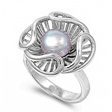 Load image into Gallery viewer, Sterling Silver Genuine Fresh Water Pearl Cubic Zirconia Stone RingAnd Face Height 13mmAnd Band Width 5mm