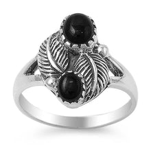 Load image into Gallery viewer, Sterling Silver Fancy Black Stone Plumeria Design Ring with Face Height of 16MMAnd Band Width: 2MM