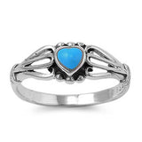 Sterling Silver Heart-Cut Turquoise Split Band Ring with Ring Face Height of 7MM and Ring Band Width of 2MM