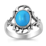 Sterling Silver Antique Style Centered Oval Cut Turquoise Stone Fancy Split Band Ring with Face Height of 16MMAnd Band Width: 3MM
