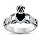 Sterling Silver Black Onyx Cubic Zirconia Claddagh Stone RingAnd Face Height 11mmAnd Band Width 2mm
